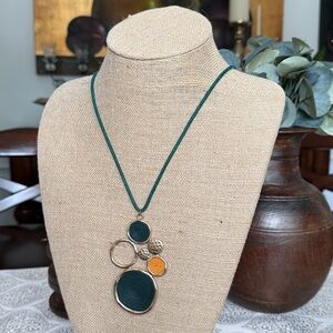 Green and Gold Long Pendant Necklace